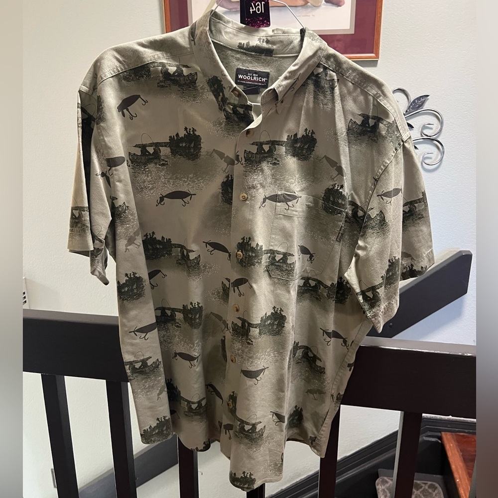 Woolrich Men's Olive Patterned Button Down Shirt #164